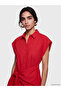 Two Mt Shop Quality Lcw Vision Red Voile Plain Standard & Regular Shirt Collar Midi Shirt Dress - 3