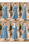 Haki̇m Collar Half Buttoned Waist Tie Fastened Crinkle Patterned Viscose Dress - 2