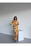 Premium Satin Fabric Buttoned Short Sleeve Long Pajama Set - with Bandage and Buckle Gift - Orange - 5