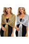 4-Piece Shawls and Wraps for Evening Dresses, Gold and Silver Fringe Scarf Set with Buckles, Metalli