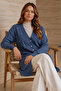 Stoned Diamond Patterned Long Cardigan N3246 Indigo