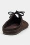 Arem Brown Inner-Outer Leather Suede Bow Detail Flat Sole Women's Slippers - 8