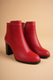 Women's Genuine Leather Stylish Heeled Boots - Red - 4