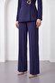 Women's Navy Blue Jacket and Pants Set with Belt Detail - 4