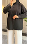 6470 - Stylish Comfortable Skirt and Sleeve Cuff Pattern Detailed Woven Soft Fabric Women's Poplin Shirt - 5
