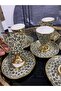 Khaki Leopard Pattern Footed Porcelain Cup Set - 3
