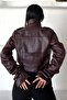 Women's Corset Detailed Stand Collar Crop Biker Leather Jacket - 6