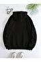 Handprint Design Printed Hooded Plain Black Zippered Cardigan - 2