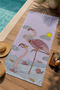 White Minimal Flamingo and Sun Patterned 70X150 Beach Towel - Digital Printed Fade-Resistant Bath Towel - 3