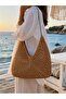 Mink Color Handmade Paper String Knitted Daily Straw Women's Shoulder Bag (Unlined) - 4