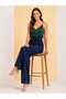Wide Leg Double Fabric Trousers with Self-Tie Detail on the Front and Elastic Waistband - 3