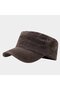Military cadet cap brown vintage washed cotton flat top. - 2