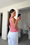 V-Neck Ruffled Porkette Blush- Red - 6