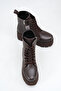 Luna Brown Rustic Women's Daily High-Top Lace-Up Zippered Rustic Boots - 3
