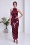 Women's Halter Neck Sequin Evening Dress Brown, Black, Burgundy