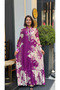 2 Piece Women's Tie-Neck Stone Embroidered Chiffon Dress |   Strappy Satin Underdress Maxi Length Event Dress Purple Floral Patterned Collar and Sleeves with Stones and Sequins Long Dress - 2