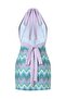 Zigzag Patterned Halter Neck Backless Lilac Women's Mini Dress with Tie Detail - Liora - 5