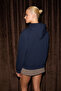 Lioraen Women's Printed Relaxed Kangaroo Pocket Hooded Navy Blue Sweatshirt - 6
