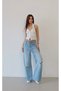 Women's Light Blue Lasered Baggy Jean Trousers High Waist Laser Cut Ripped Detailed Wide Leg - 4