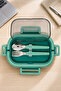 1650 ml 2-Tier 3-Compartment Stainless Steel Lunch Box, Lunch Box with Fork and Spoon - 5
