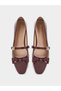 Burgundy Patent Ballerina Flats with Diamante Strap and Bow Detail - 6