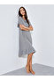 Grey Ribbed V Neck Ruffle Detail Nightdress
