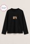 Women's Long Sleeve T-Shirt with Camera Print in Black – Stretchy Fabric, Comfortable Fit, Crew Neck