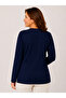Women's Medium and Above Age Navy Blue Ribbed Slit Mother Blouse - 2