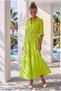 Italian Pistachio Green Shirt Collar 3/4 Sleeve Lined Belted Casual Scalloped Long Woven Dress 130 58 - 4