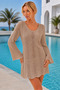 Women's Long Sleeve Spanish Sleeve Front Back V-Neck Back Tie Cotton Mink Mini Swimsuit Top Beach Dress - 6