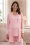Women's Pink Lace and Button Detailed Maternity 3-Piece Pajama Set with Dressing Gown - 5