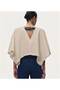 Women's Beige Linen Look Short Blouse with Belt Detail