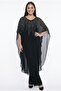 Women's Front and Back V-Neck Top, Chiffon Stone Detailed Wide Leg Plus Size Lycra Sandy Jumpsuit - 2