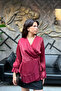 Women's Glittery Fabric Double-Breasted Collar Flounce Side Tie Blouse Sun438