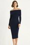 Women's Ribbed Madonna Collar Knitwear Navy Blue Dress - 7