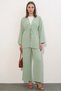 Women's V-Neck High Waist Belted Green Suit