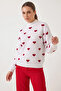 Women's Heart Patterned Knitwear White Red Sweater - 4