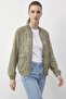 Women's Zippered Chiffon Printed Oversize Green Jacket - 3