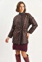Women's Ethnic Patterned Belted Oversize Bitter Brown Kimono - 4
