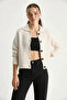 Women's Ecru Cardigan with Pockets - 5