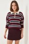 Women's Polo Neck Knitwear Burgundy Cream Sweater