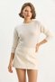 Women's Crew Neck Sequin Detailed Gilded Knitwear Cream Sweater - 2