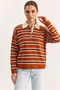 Women's Polo Collar Striped Knitwear Tile Sweater - 4