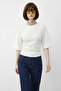 Women's Drawstring Waist Crew Neck T-Shirt Ecru - 3