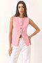 Women's Regular Bisilet Collar Gold Button Detailed Lined Woven Candy Pink Vest - 2
