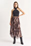 Women's Patterned Asymmetrical Cut Lined Chiffon Brown Beige Skirt - 8