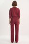 Women's Crew Neck Long Sleeve Top Ribbed Elastic Waist Loose Burgundy Pants Set - 7