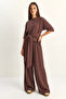 Women's Belted Basic T-Shirt Wide Leg Pants Top and Bottom Modal Bitter Coffee Set - 2