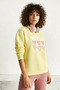Women's Crew Neck Heart Embroidered Three-Thread Lemon Yellow Sweatshirt - 4