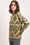 Women's Patterned Crew Neck Oversize Knitwear Green Sweater - 4